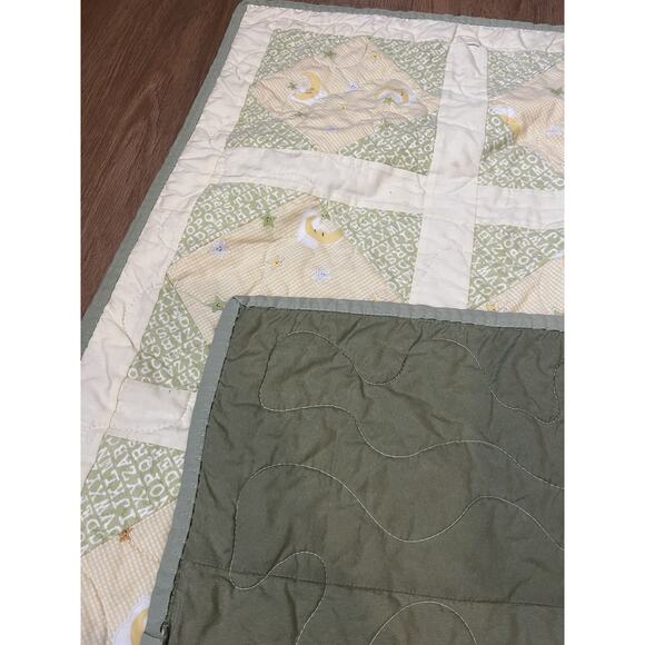 VintageBaby Crib Quilt Green/yellow/ With Moons - Picture 5 of 6